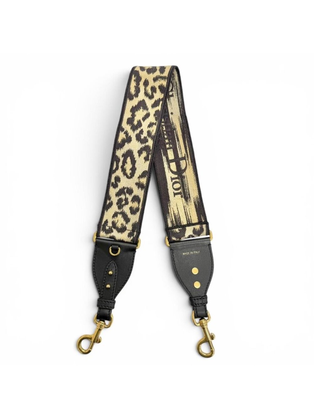 Dior Canvas Leather Logo Leopard Print Shoulder Strap Beige Brown Black